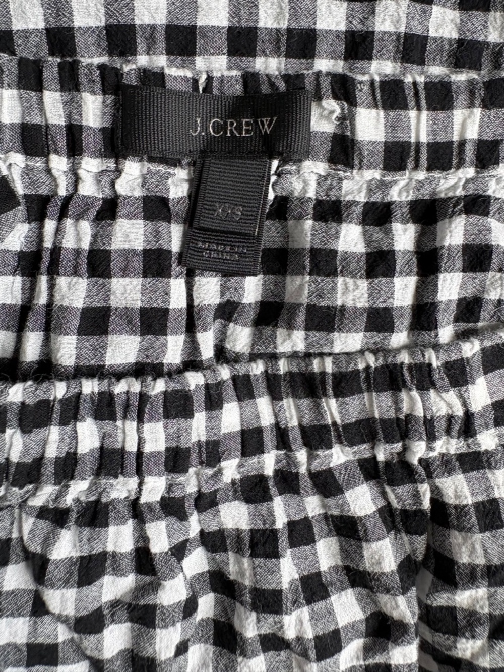 J. Crew Black and White Checked Top with Shoulder Ties - Size XXS - Picture 3 of 3